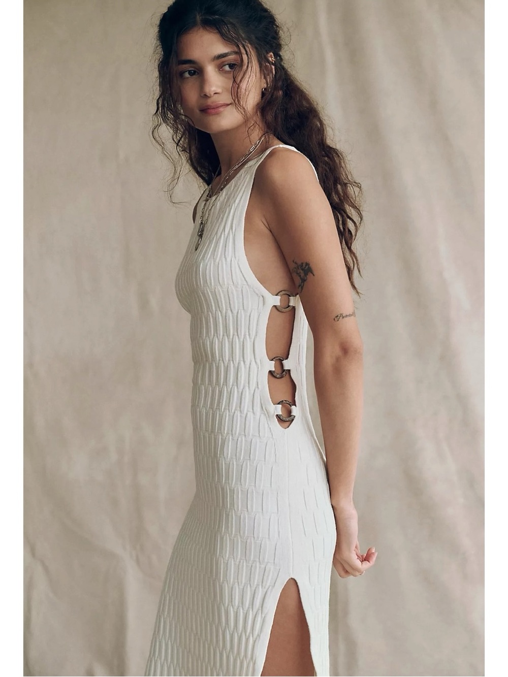 Free People Beachy Cut Out Bodycon Lilliana Midi Dress Coconut Milk Small NWT - Picture 3 of 11